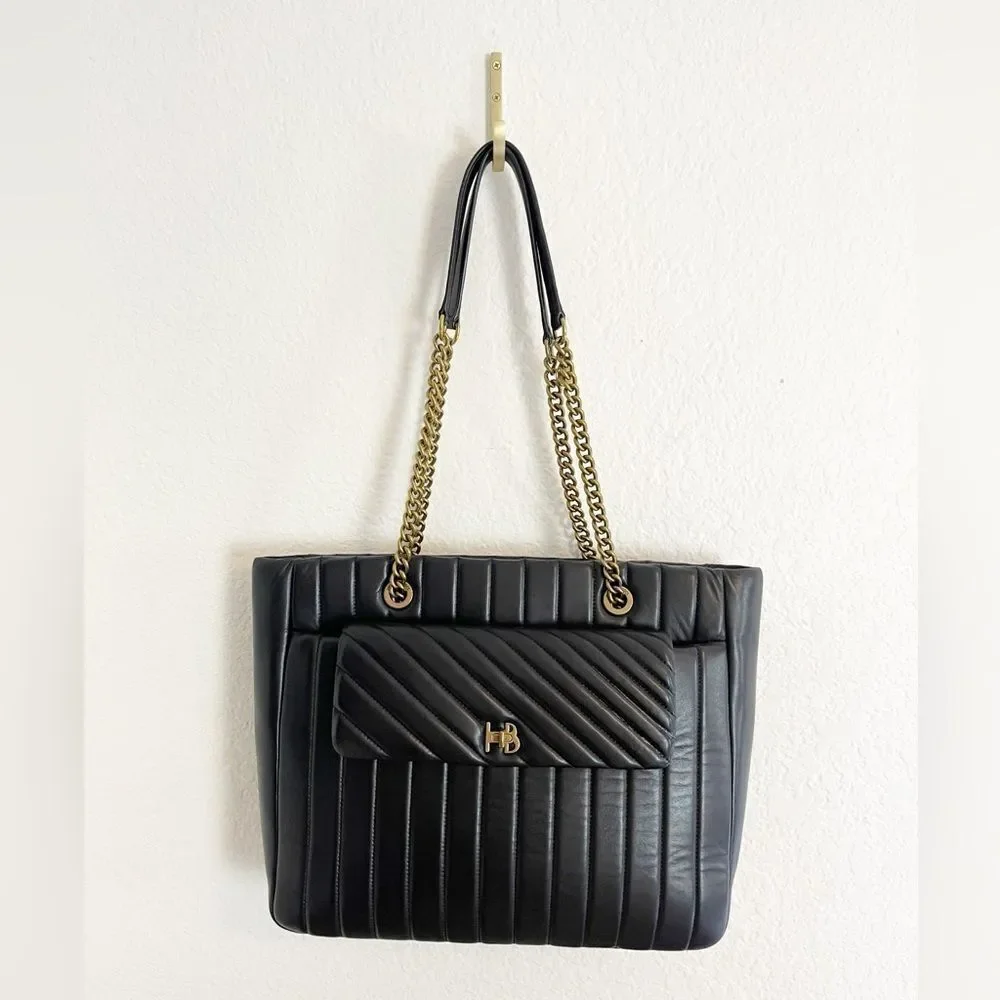 Henri Bendel Black Quilted Laptop Bag with chain handles